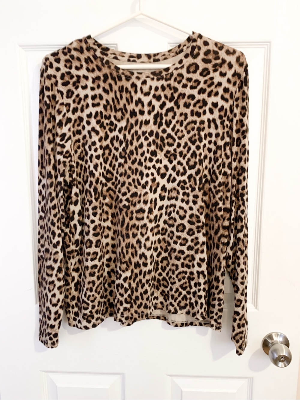 R Essentials Leopard Print Long Sleeve Top - Beige/Brown/Black - size XXL